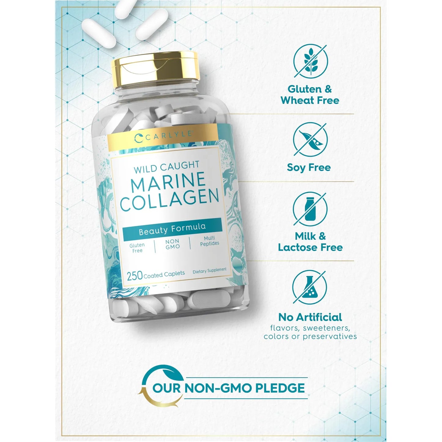 Pastillas De Colageno Marino 250 Capsulas Peptidos Naturales Piel Radiante