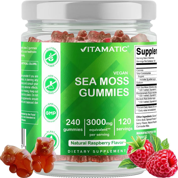 Gomitas De Musgo Marino Irlandes 3000 Mg 240 Unidades Sabor Frambuesa Veganas