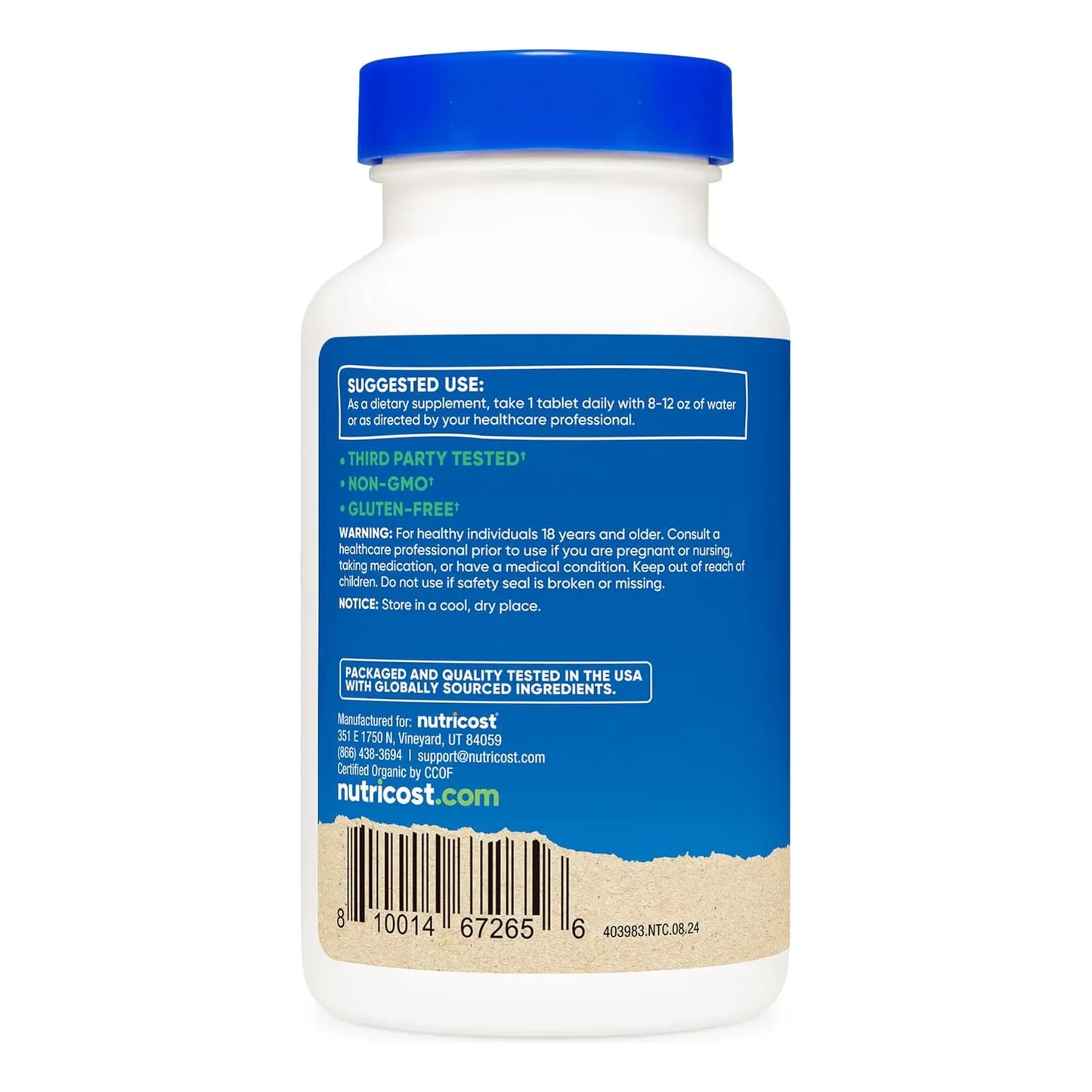 Clorella Organica 500 Mg 240 Tabletas Nutricost Sin Gluten Sin Omg