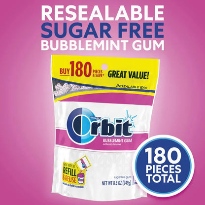 Goma De Mascar Orbit Bubblemint Sin Azucar 180 Unidades Sabor Menta Fresca