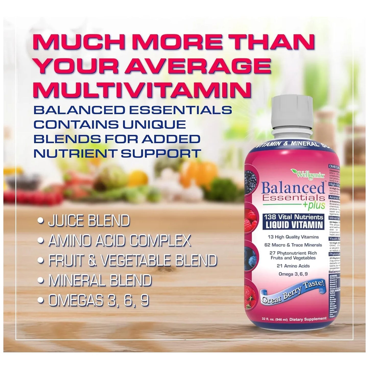 Multivitaminico Liquido Balanced Essentials 946ml Sabor Very Berry Suplemento Nutricional