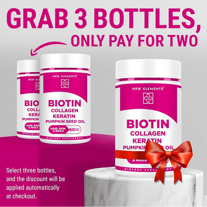 Biotina 10000 Mcg Con Colágeno Queratina Y Aceite De Calabaza Para Cabello Piel Y Uñas