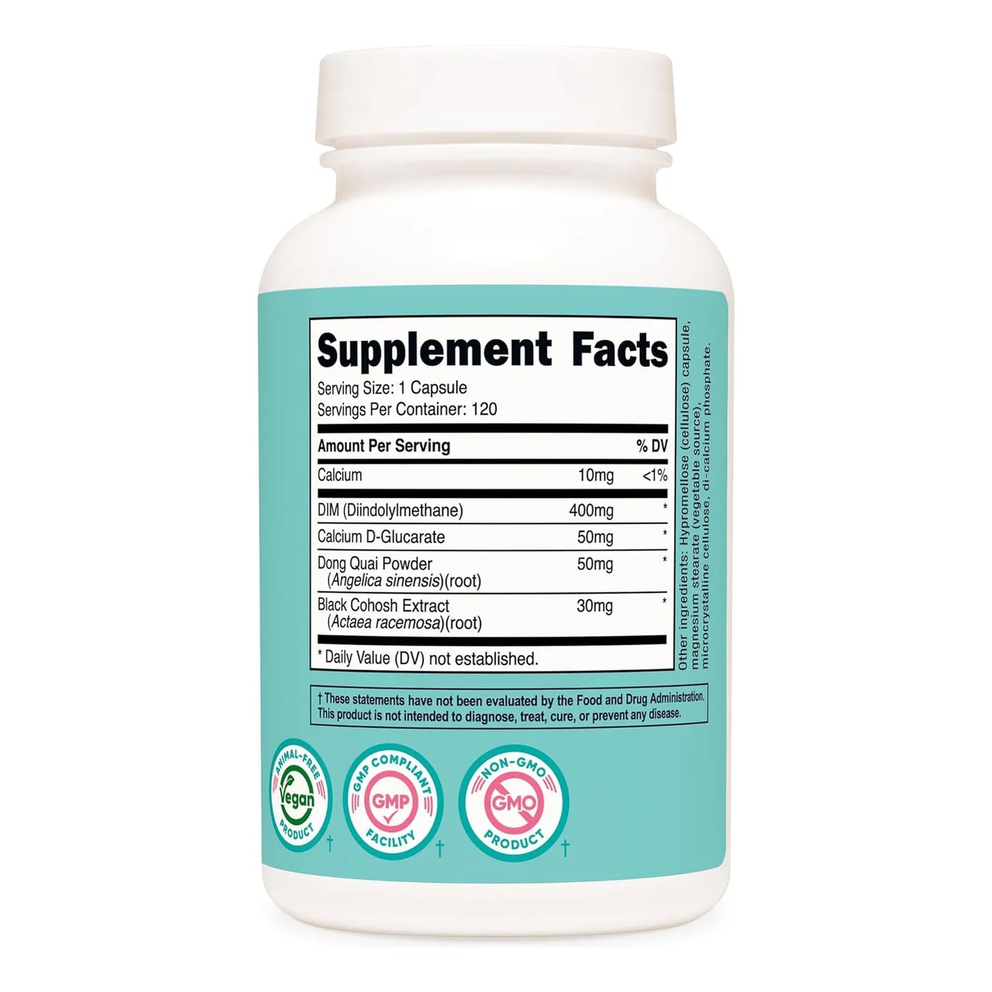Suplemento DIM 400 Mg Con Dong Quai Y Cohosh Negro 120 Cápsulas Vegano