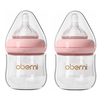 Biberón De Cristal Anticólico Cuello Ancho Flujo Lento Rosa Seguro Y Duradero