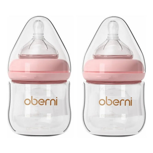 Biberón De Cristal Anticólico Cuello Ancho Flujo Lento Rosa Seguro Y Duradero