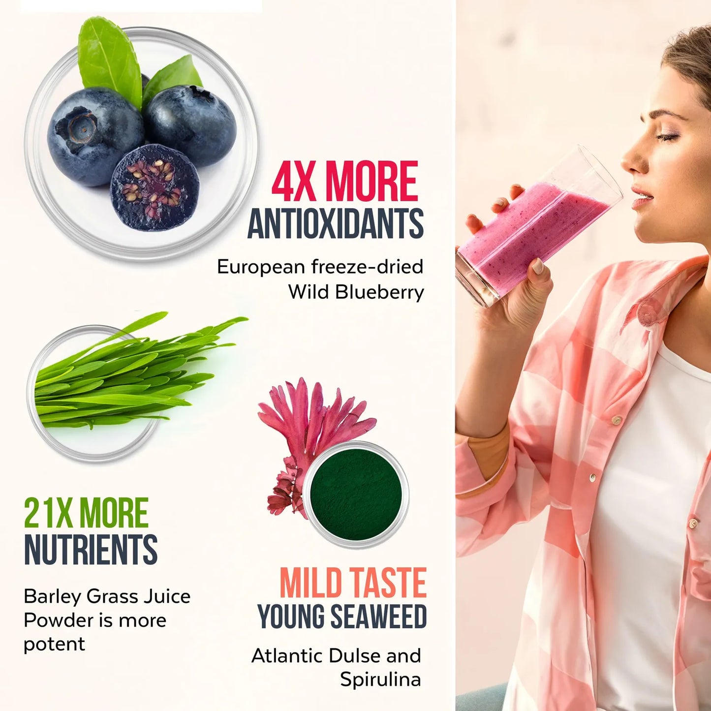 Batido De Arándanos En Polvo Orgánico Con Espirulina Superalimento Premium