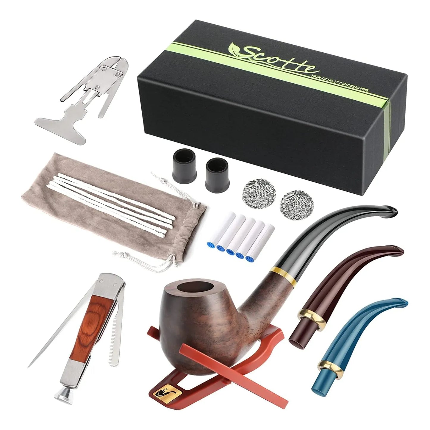 Pipa De Tabaco Scotte Madera Ebano Accesorios Completo Regalo Elegante