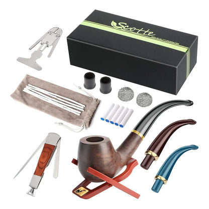 Pipa De Tabaco Scotte Madera Ebano Accesorios Completo Regalo Elegante