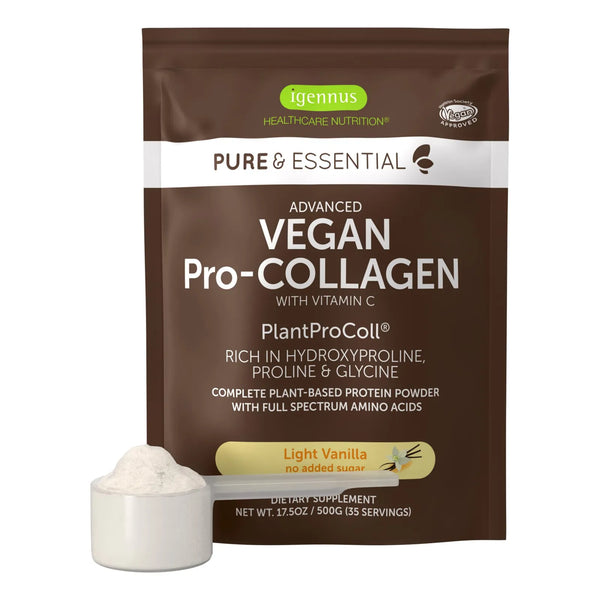 Polvo De Colageno Vegano Sabor Vainilla Con Glicina Prolina Y Vitamina C 35 Oz