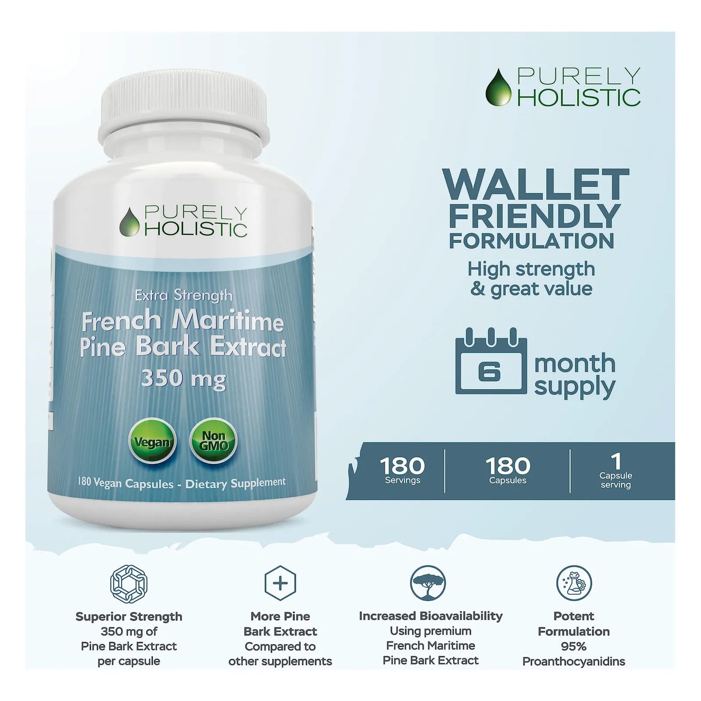 Extracto De Corteza De Pino 350 Mg 180 Cápsulas Antioxidante Vegano Sin OMG