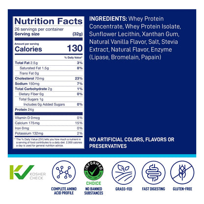 Whey Protein Natural Vainilla 100 Puro Alimentado Con Pasto 23 Porciones
