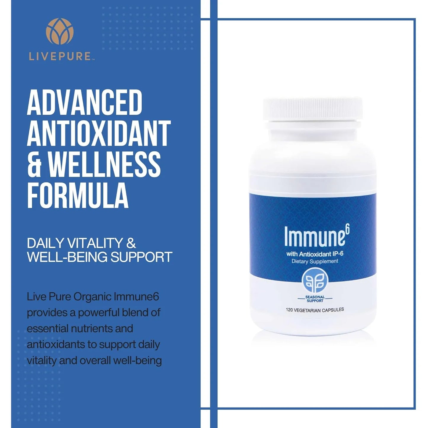 Capsulas Pure Immune6 120 Unidades Suplemento Inmunologico Vitamina C D3 IP6 Selenio