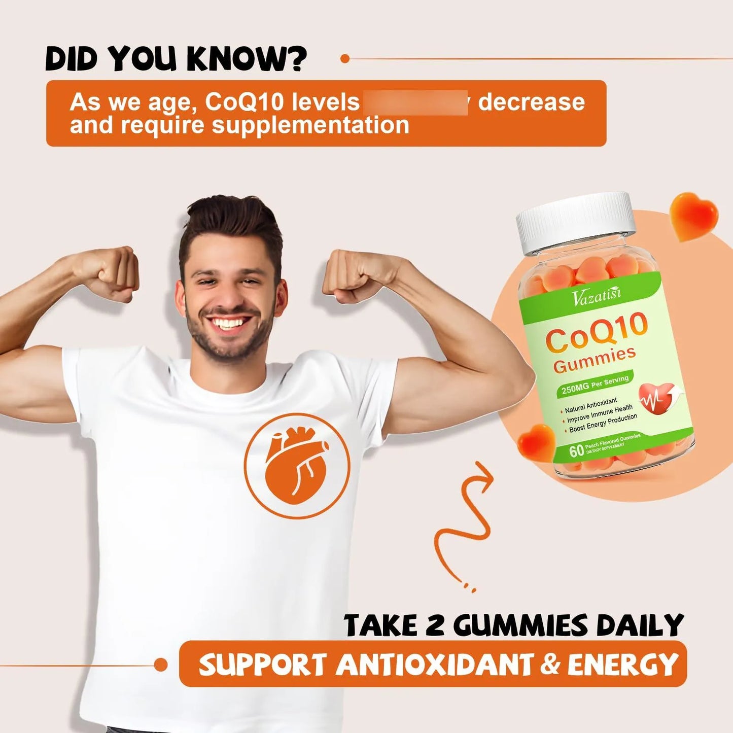 Gomitas Coq10 Omega 3 Magnesio Vitamina B12 Energía Celular Antioxidante