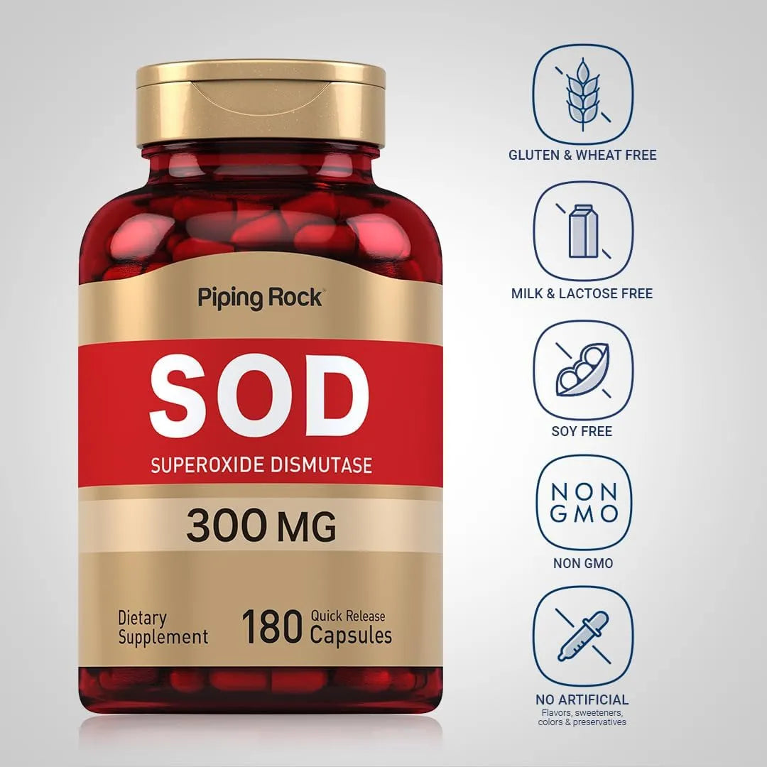 Antioxidante Superoxido Dismutasa SOD 300 Mg 180 Capsulas Suplemento Sin Gluten