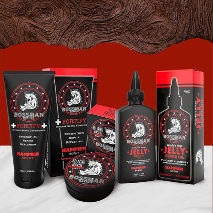 Kit Cuidado Barba Bossman Essentials Aceite Acondicionador Y Bálsamo Hammer