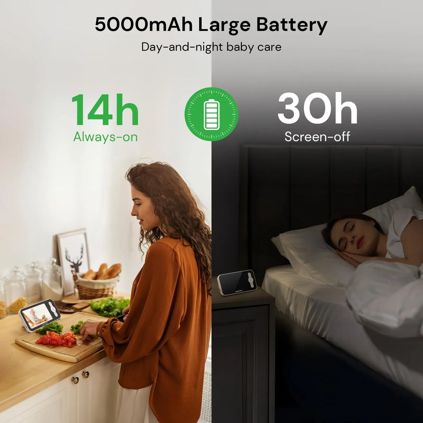 Monitor De Video Para Bebé HD 1080P 5 Pulgadas Con Visión Nocturna Y Batería 5000 mAh
