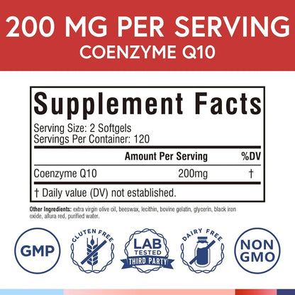Coenzima Q10 200mg Con Aceite De Oliva Virgen Extra Terranics Suplemento Cardiaco Y Antioxidante