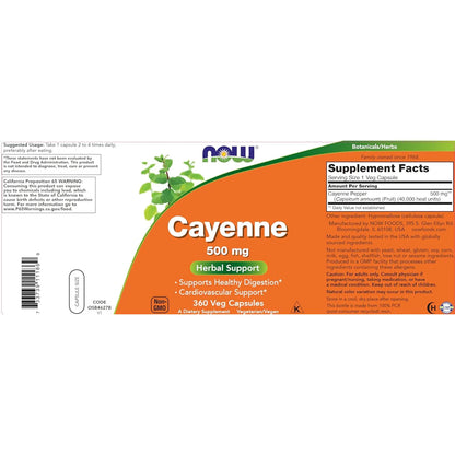 Cayena 500 Mg 360 Cápsulas Vegetales Paquete Doble NOW