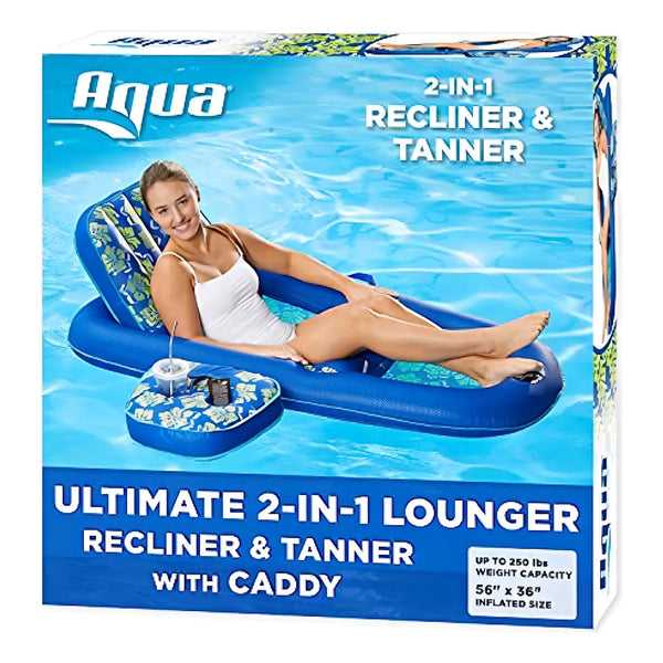 Aqua Campania Ultimate 2 In 1 Pool Float Lounger Respaldo Ajustable Caja Bebidas