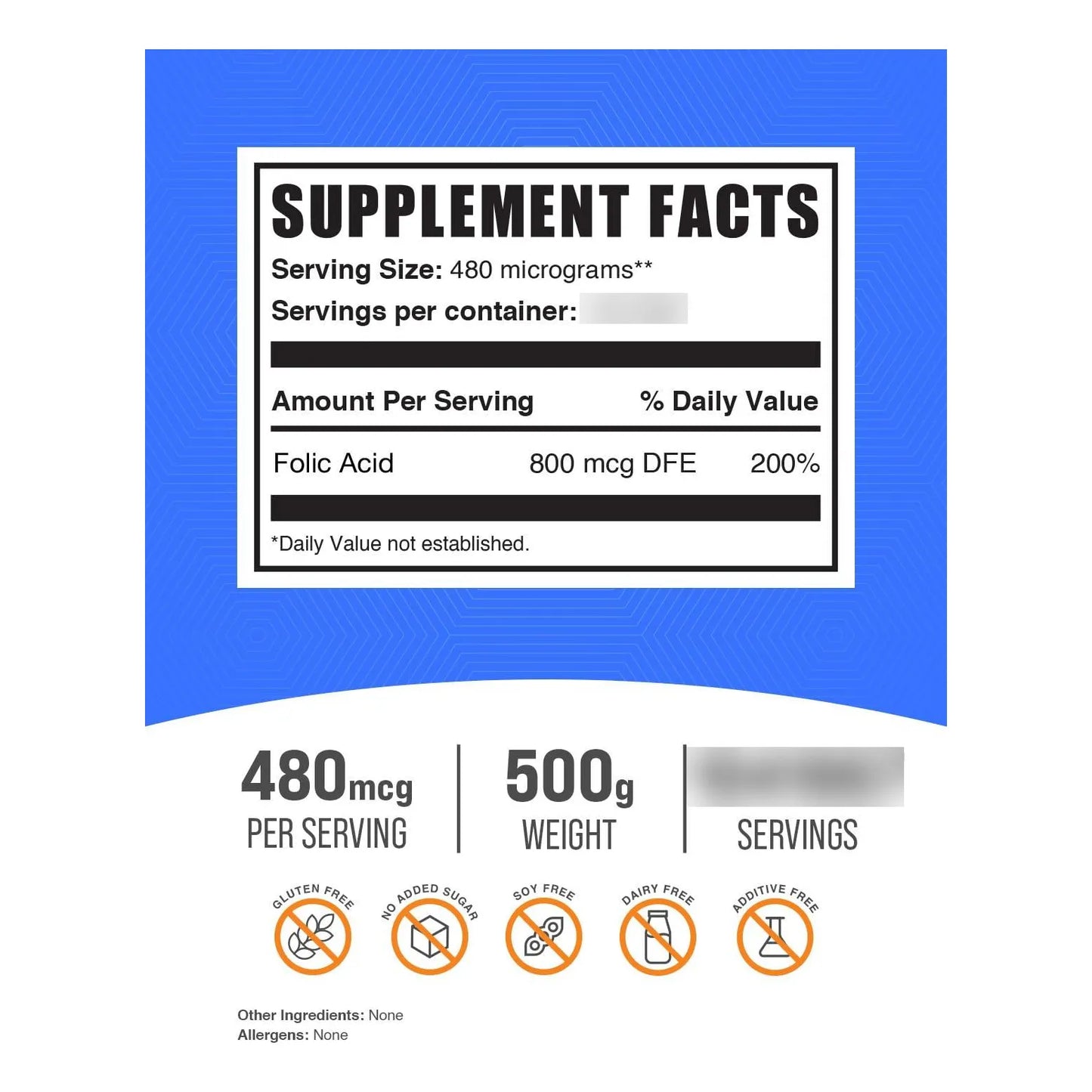 Polvo Acido Folico Vitamina B9 800 Mcg 500 Gramos Suplemento Energia Salud
