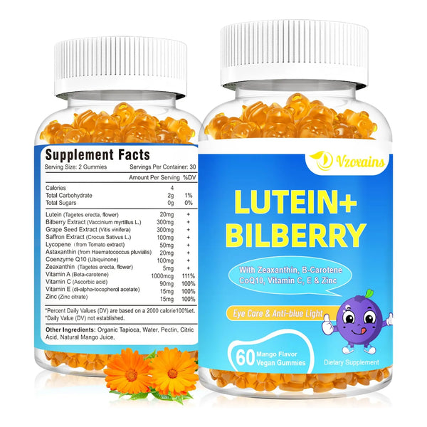 Gomitas De Luteína Y Zeaxantina 20 Mg Con Arándano Y Astaxantina Suplemento Ocular