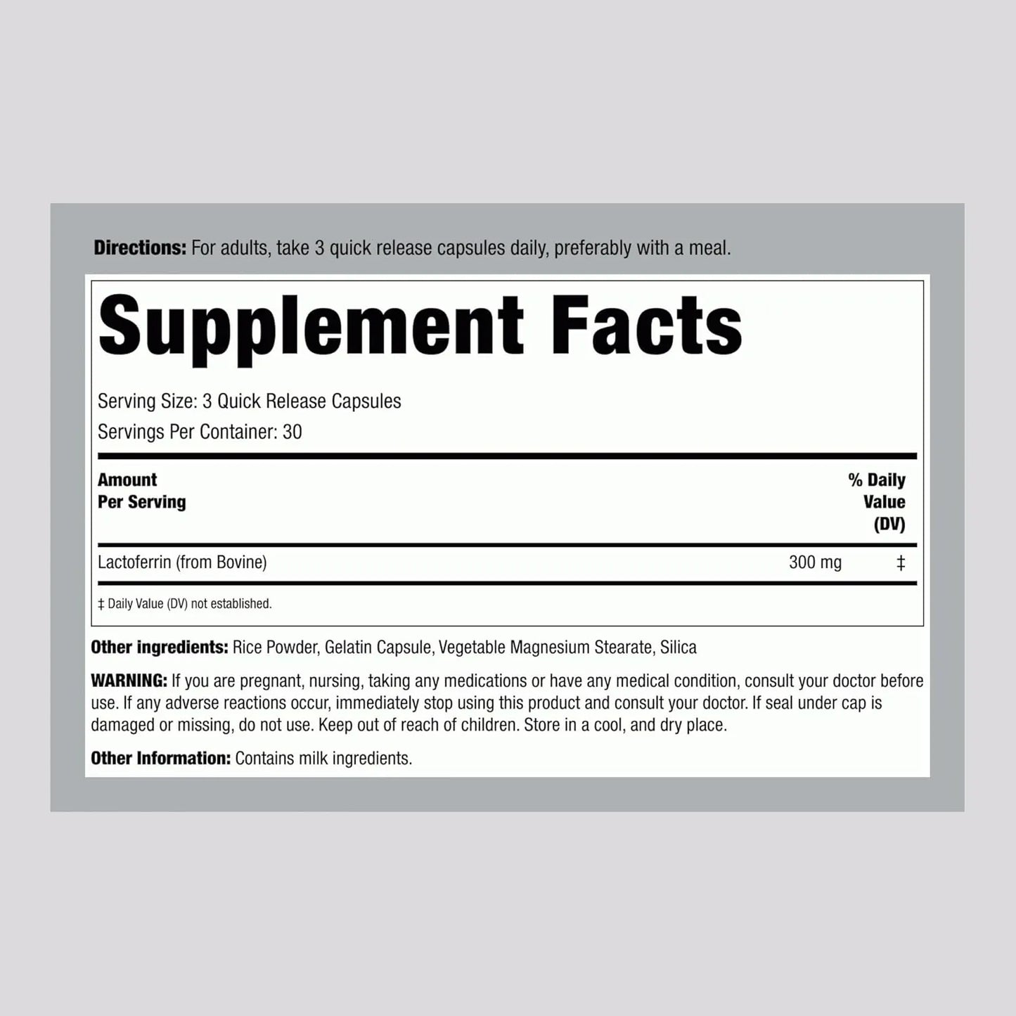 Capsulas De Lactoferrina 300 Mg 90 Unidades Glicoproteina Potente Sin Omg Sin Gluten