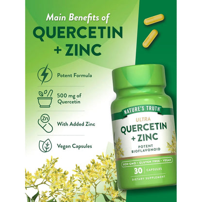 Quercetina Con Zinc 500 Mg 30 Capsulas Vegano Sin Gluten Nature's Truth