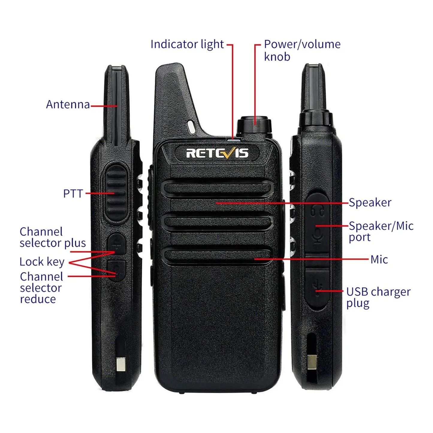 Walkie Talkies Retevis RT22 Largo Alcance Recargables USB C VOX Manos Libres