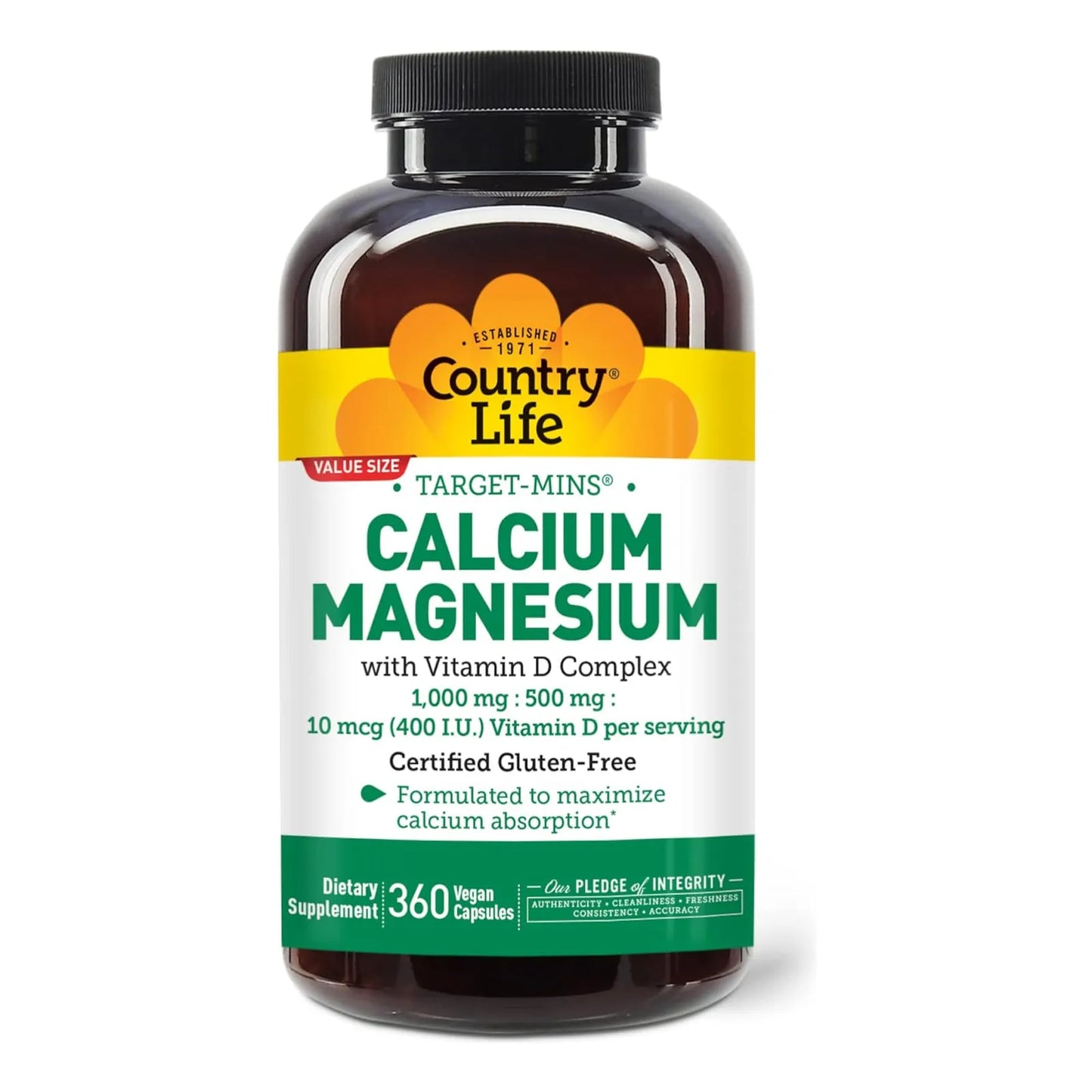 Country Life Calcio Magnesio Con Vitamina D Complex 460 Caps Suplemento Huesos Fuertes