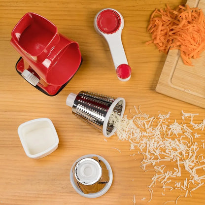 Rallador Rotativo De Queso 3 Cuchillas Intercambiables Rojo Facil Y Rapido