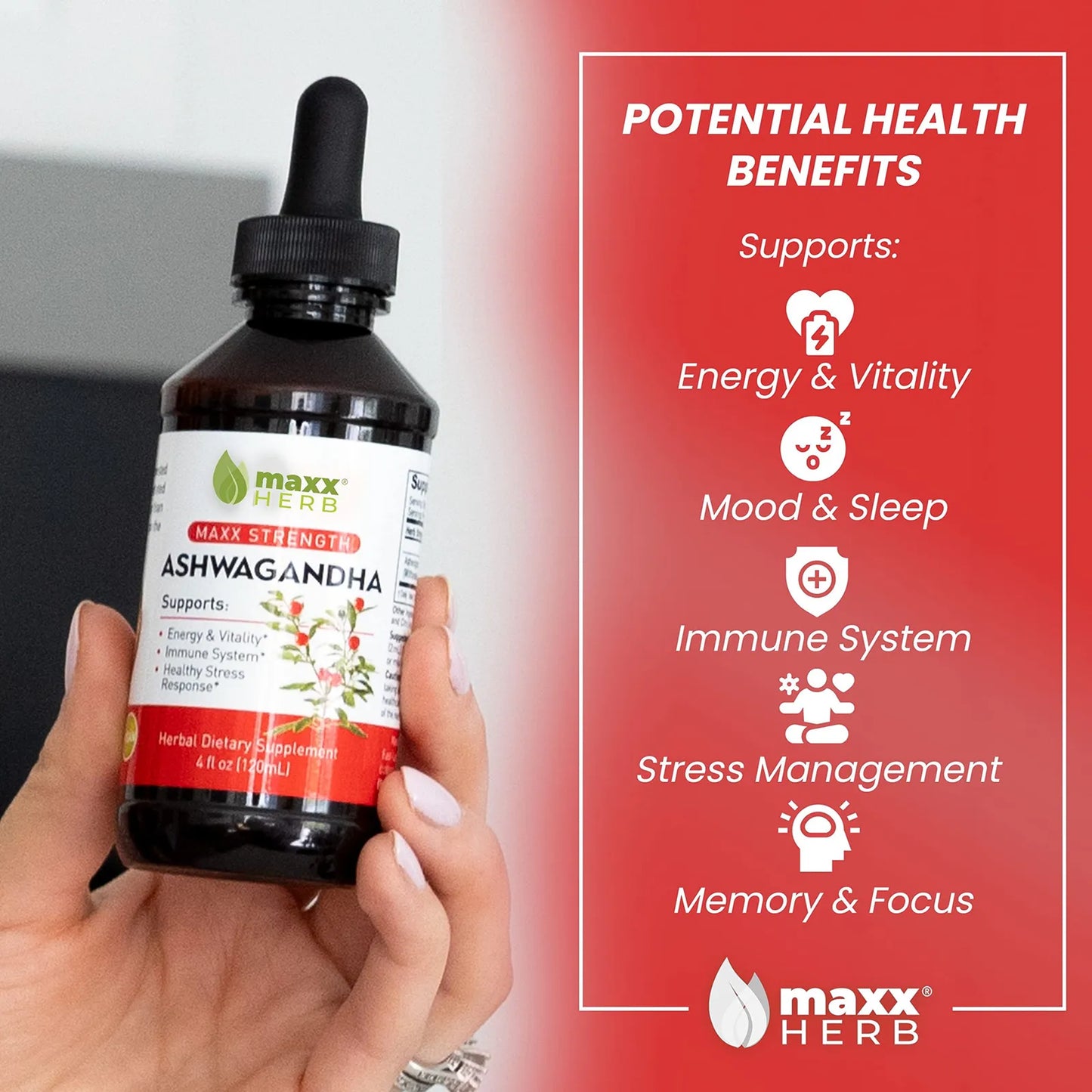 Extracto De Ashwagandha Liquido Alta Potencia 4 Oz Resistencia Memoria Sistema Inmunologico