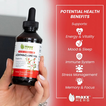 Extracto De Ashwagandha Liquido Alta Potencia 4 Oz Resistencia Memoria Sistema Inmunologico