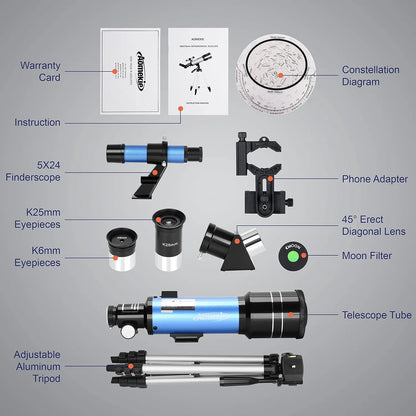 Telescopio Aomekie 70/400 Con Adaptador De Telefono Ideal Para Principiantes Y Niños