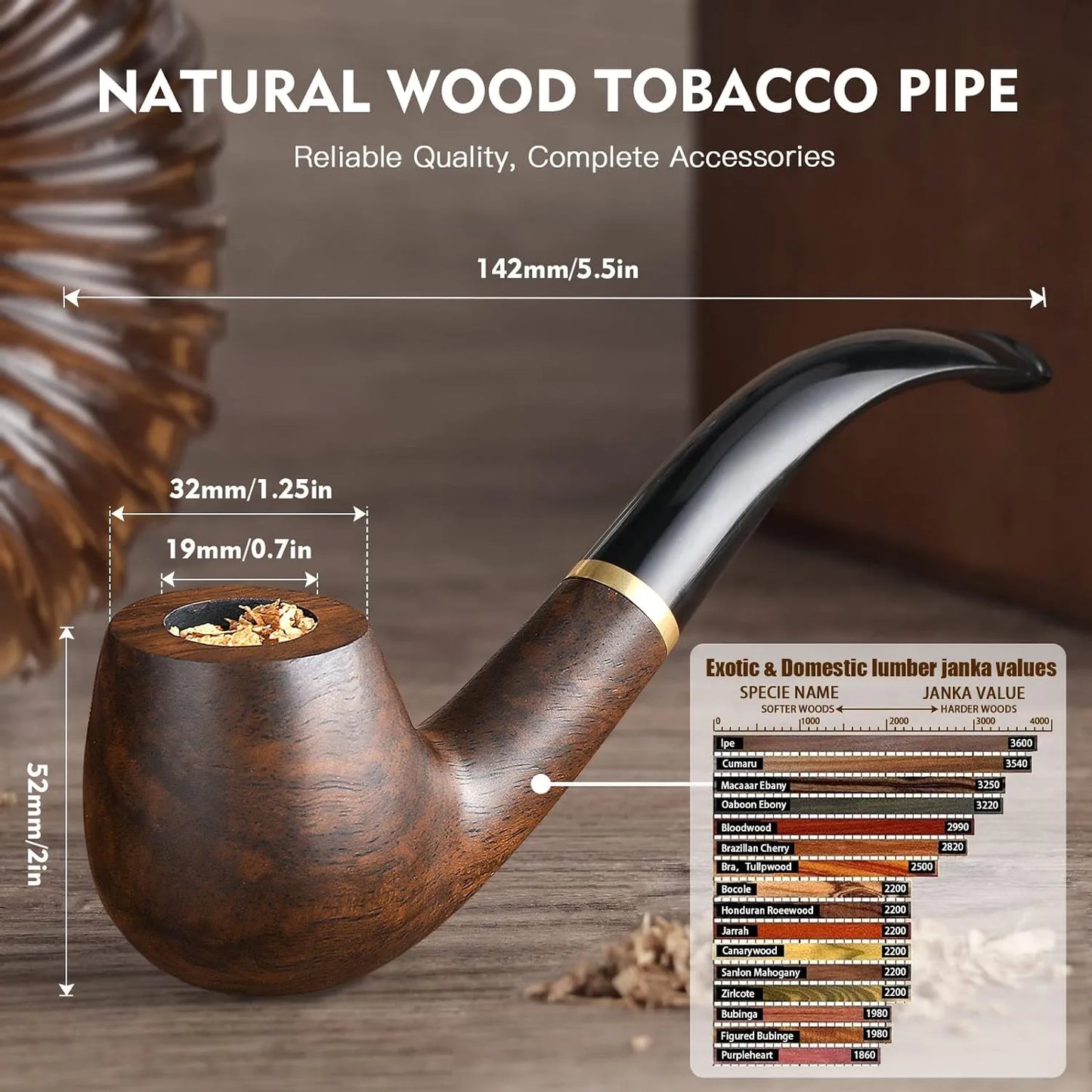 Pipa De Tabaco Madera Pera Con Filtro Y Accesorios Bolsa Cuero Regalo