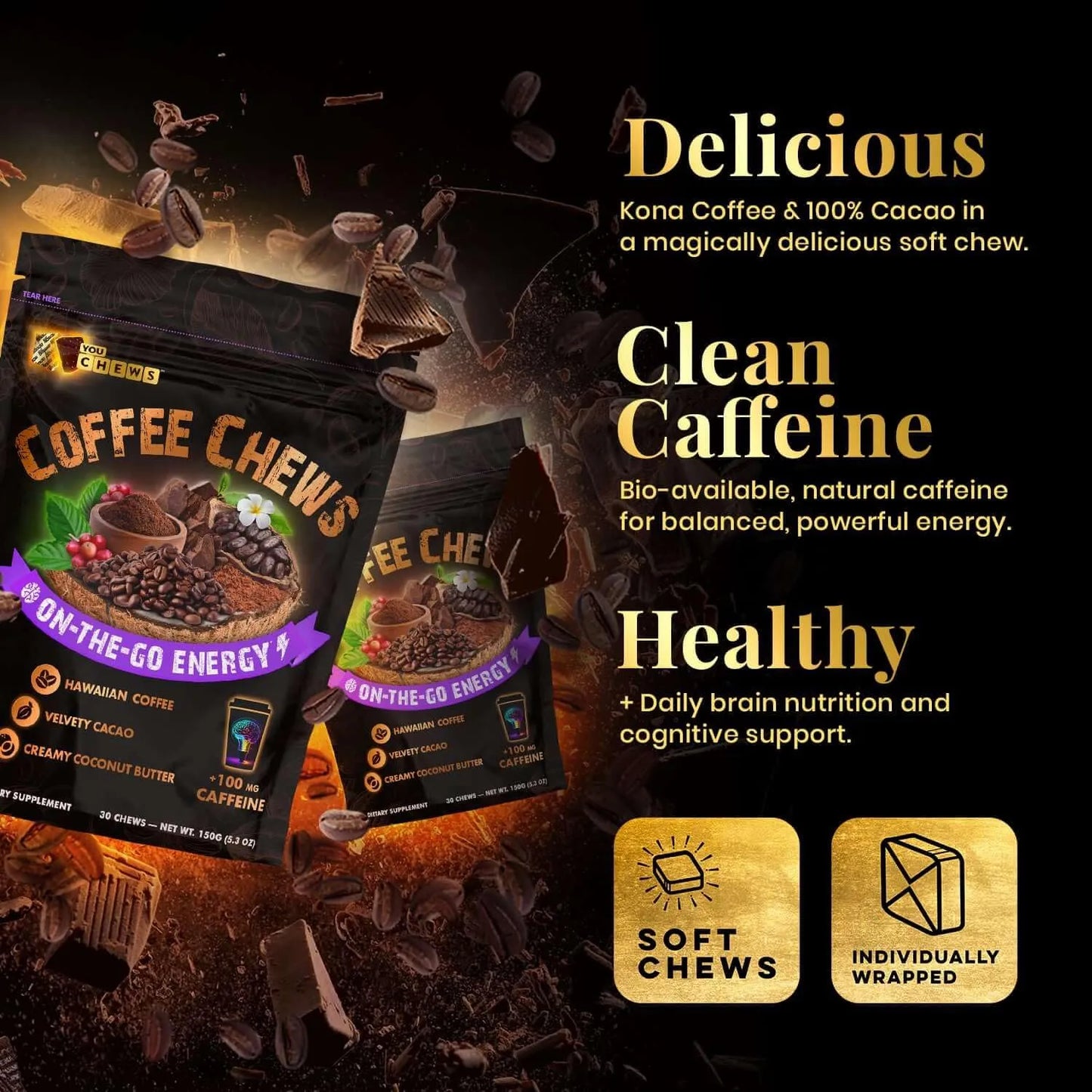Masticables De Café Energéticos YouChews 100 Mg Cafeína Verde Orgánica