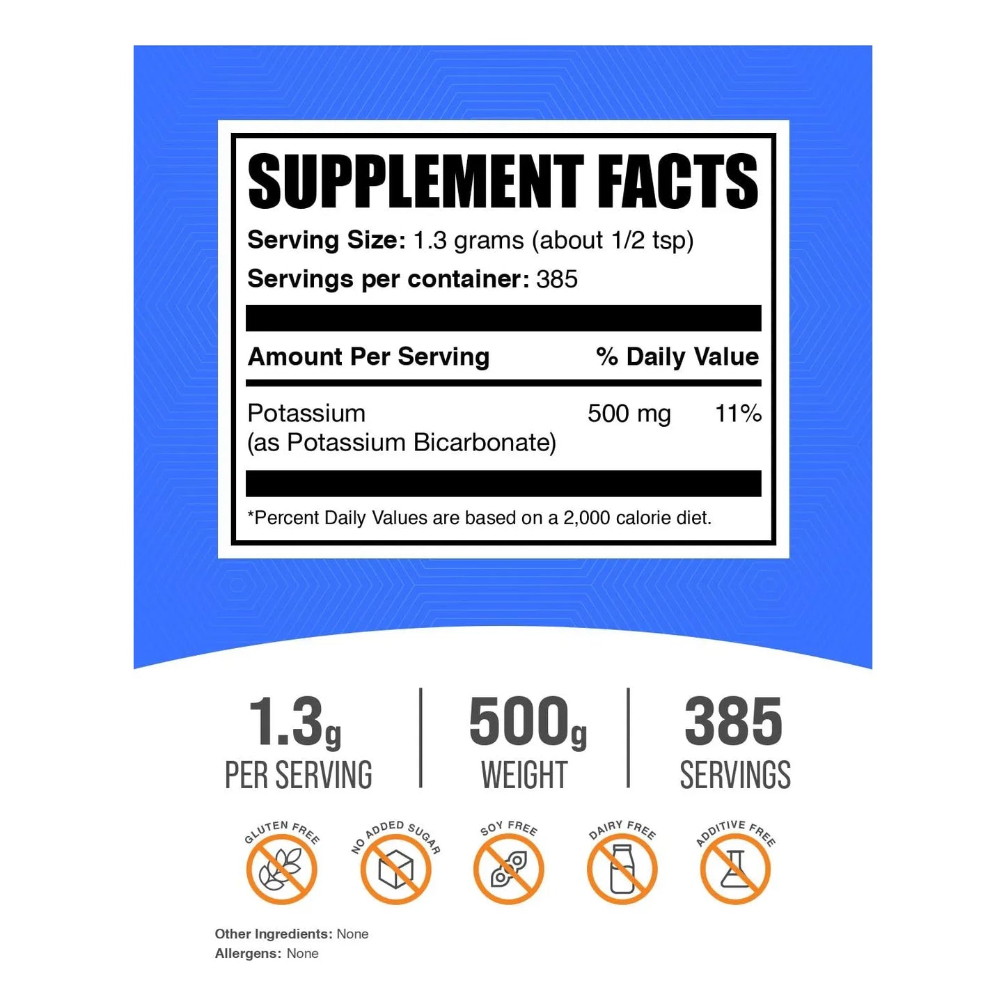 Polvo De Bicarbonato De Potasio Grado Alimenticio 1300 Mg Suplemento De Potasio Para Hidratacion Y Energia