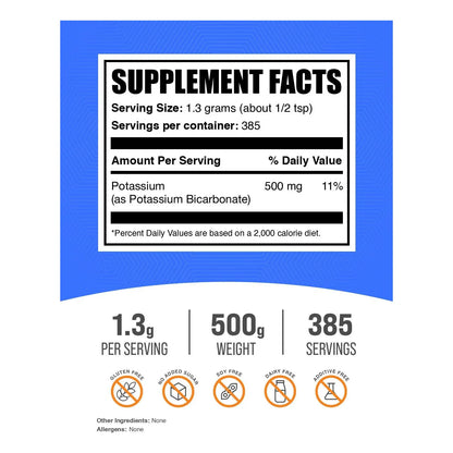 Polvo De Bicarbonato De Potasio Grado Alimenticio 1300 Mg Suplemento De Potasio Para Hidratacion Y Energia
