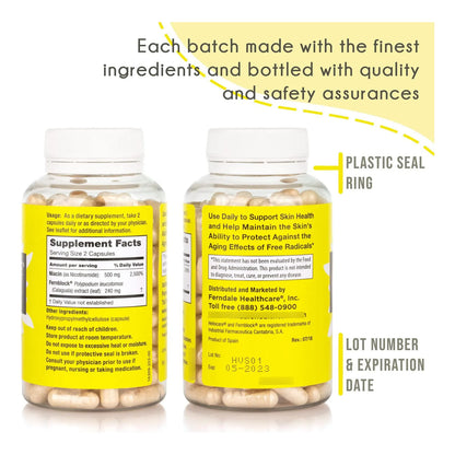 Suplemento De Nicotinamida B3 500 Mg Y Extracto De Helecho PLE Para Piel Radiante