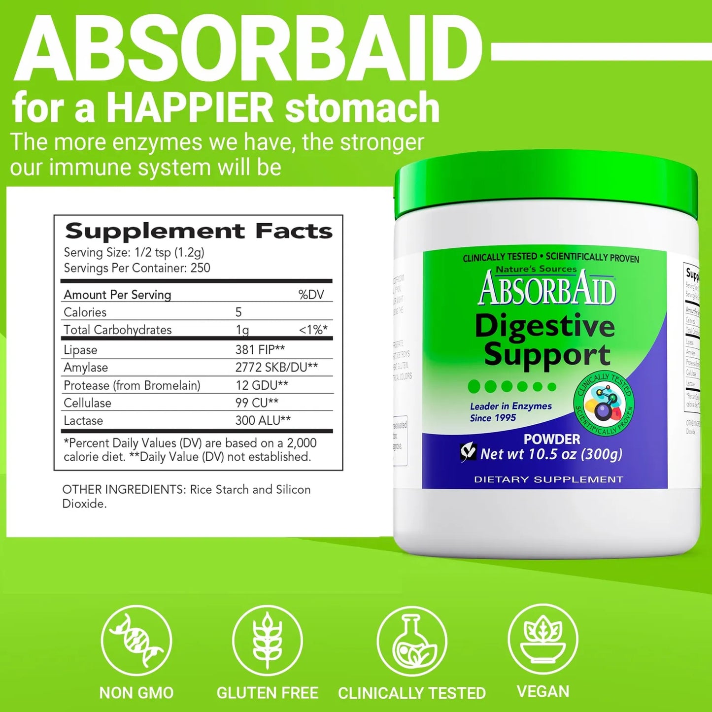 Enzimas Digestivas 300 Gramos Aumenta Absorcion Nutrientes Hasta 71