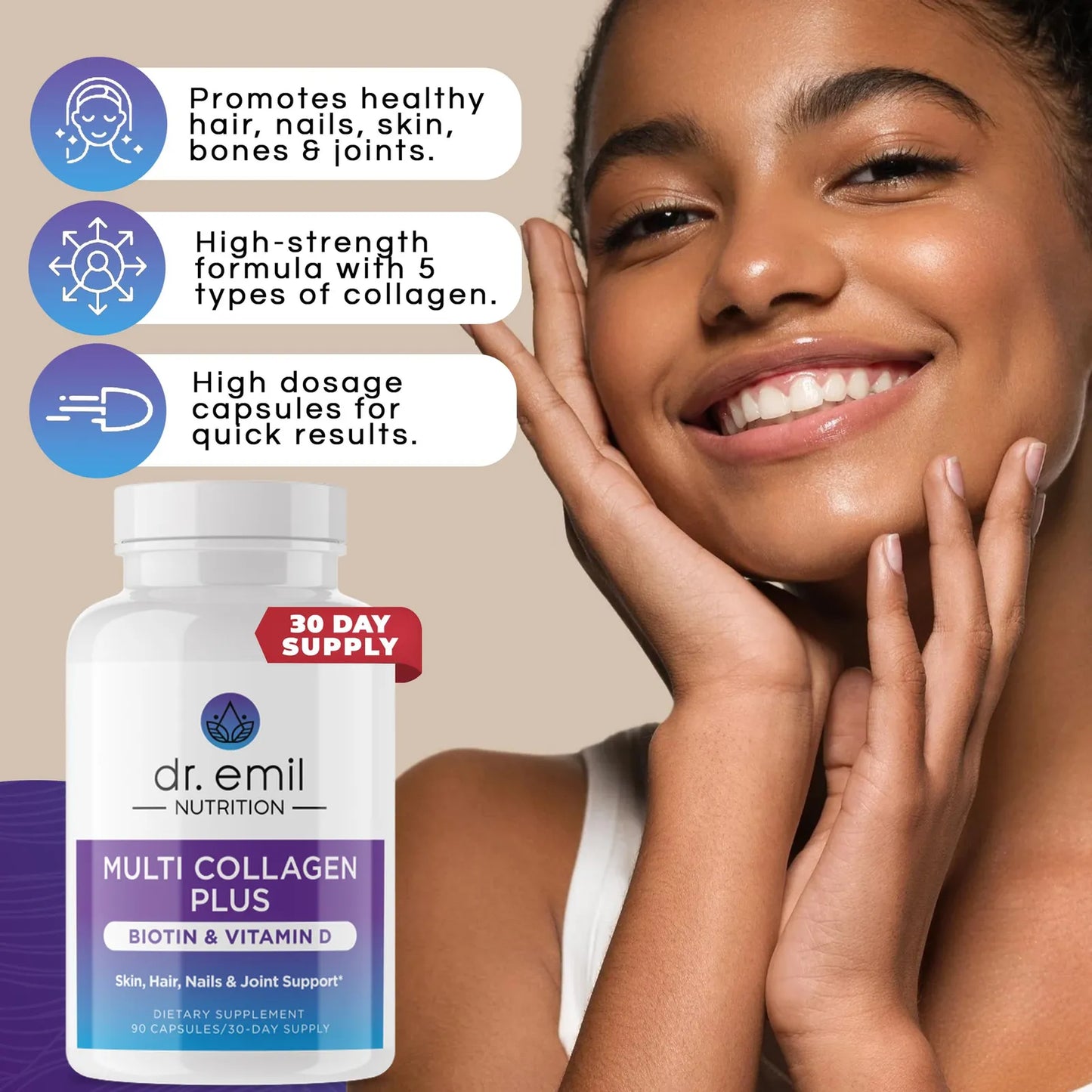 Péptidos De Colágeno Multiacción Con Biotina Y Vitamina D Para Piel Cabello Y Uñas