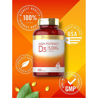 Vitamina D3 5000 Ui Carlyle Cápsulas Blandas Alta Potencia Sin Gluten - Imagen 4