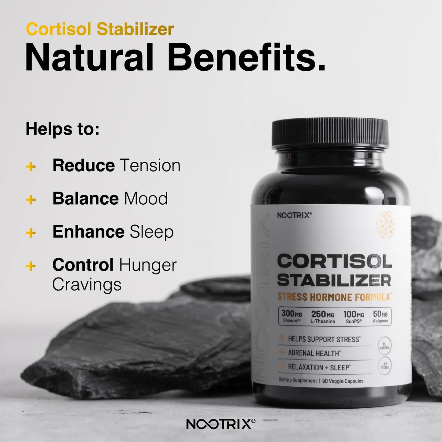 Suplemento Estabilizador De Cortisol Con Ashwagandha Y LTeanina 90 Cápsulas Vegano