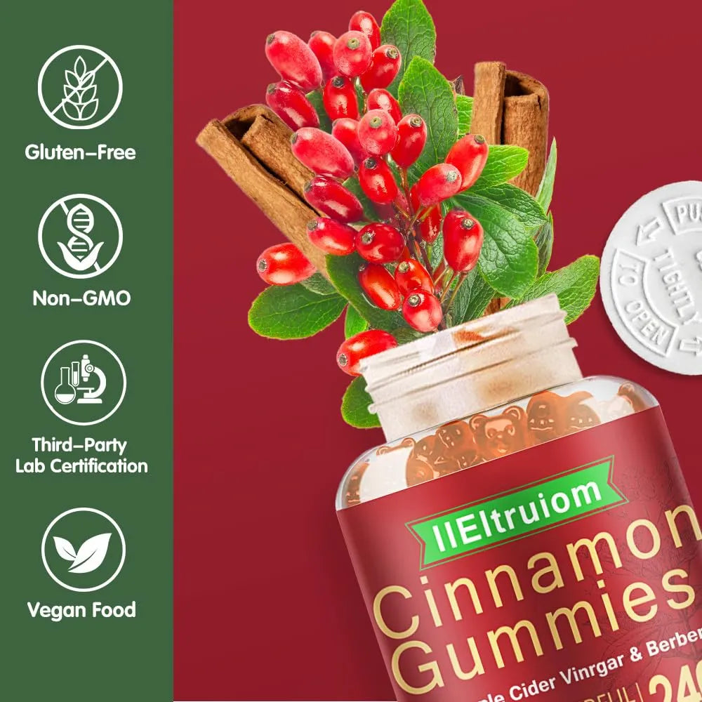 Gomitas De Canela De Ceilán 2400 Mg Con Berberina Cúrcuma Vinagre De Manzana Melón Amargo Y Cromo 60 Unidades