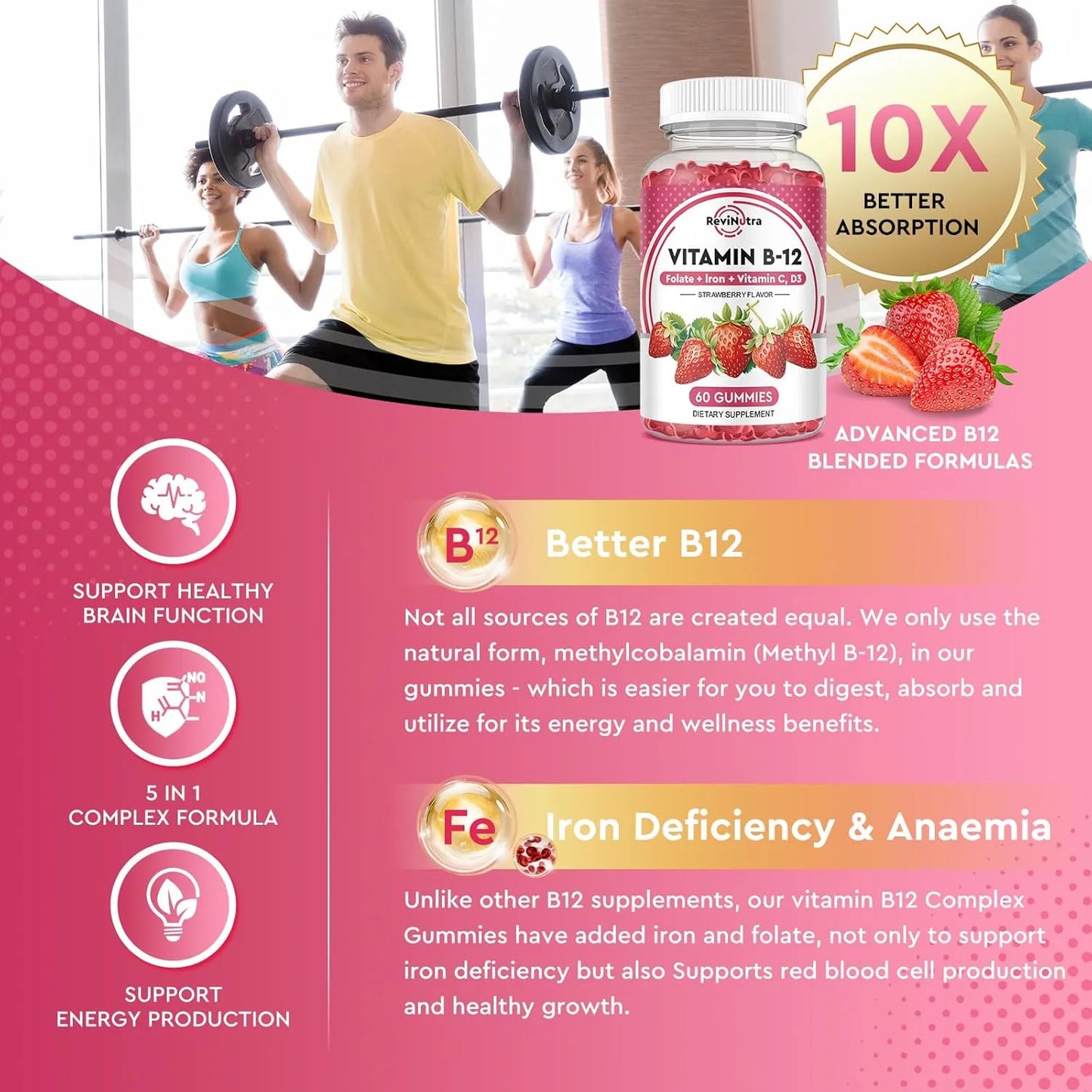 Gomitas Masticables B12 5000 Mcg Metilcobalamina Hierro Vitaminas Energía