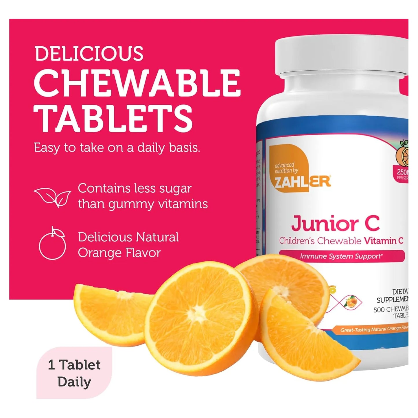 Vitamina C Masticable Sabor Naranja Para Niños Apoyo Inmunologico Zahler Junior C 500 Tabletas