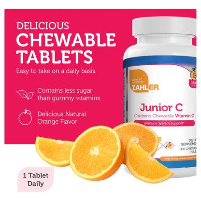 Vitamina C Masticable Sabor Naranja Para Niños Apoyo Inmunologico Zahler Junior C 500 Tabletas