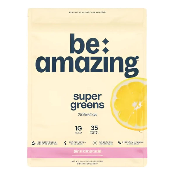 Be Amazing Super Greens Polvo Con Prebióticos Enzimas 18 Frutas 8 Verduras Sabor Limonada Rosa