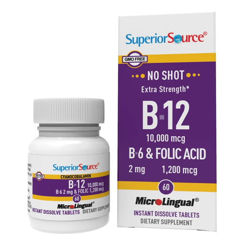 Vitamina B12 Cianocobalamina 10000 Mcg B6 Y Ácido Fólico Tabletas Microlingües