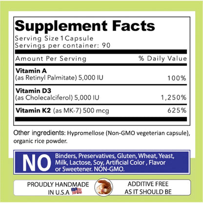 Vitaminas A D3 K2 Alta Potencia Huesos Sistema Inmunológico Cápsulas