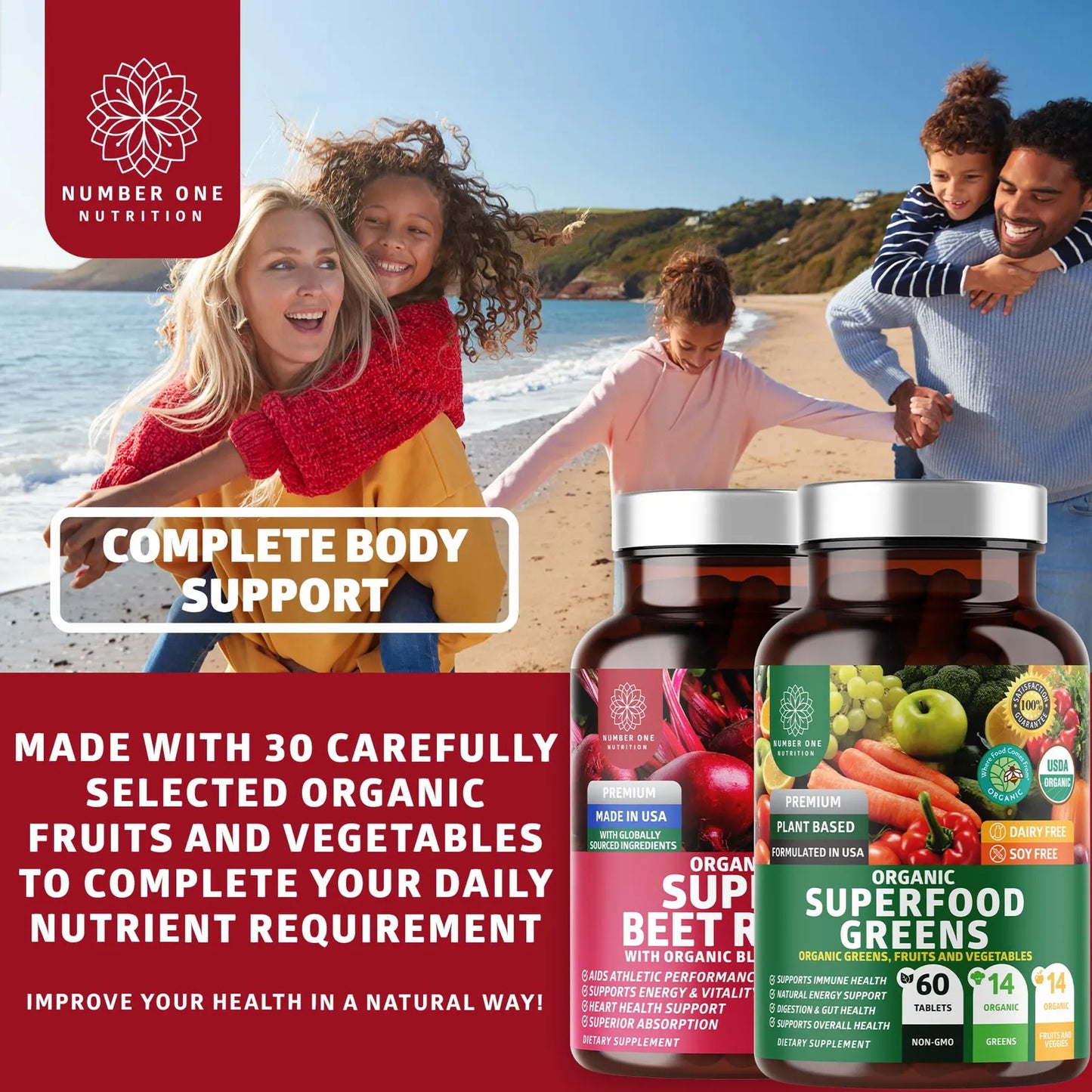 N1N Premium Organic Superfood Greens And Beet Root Tablets 120 Tabletas Para Inmunidad Y Energía